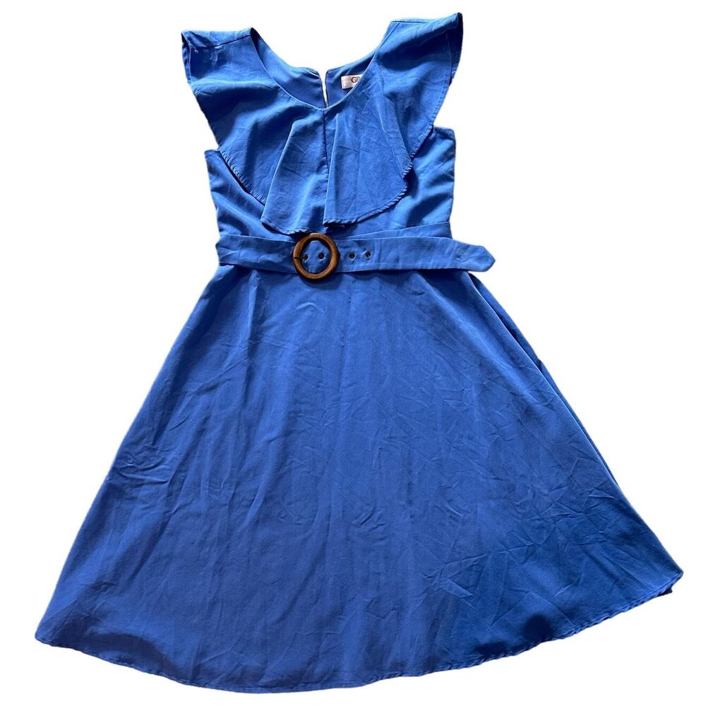 GB Girls Modal Blend Fit and Flare Belted Dress Blue 16